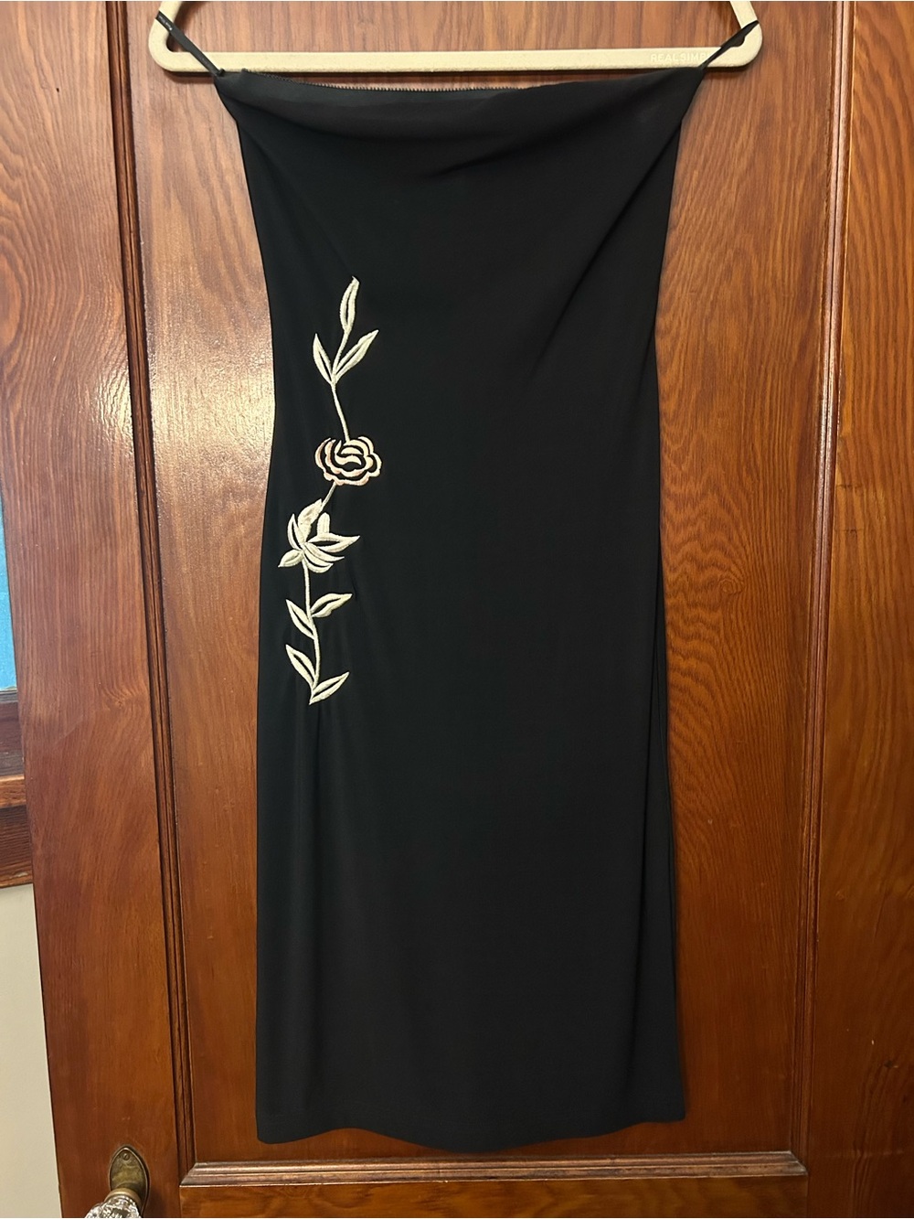 Vintage 90's Peep Black Embroidered Floral Body Con Tube Dress XS Small